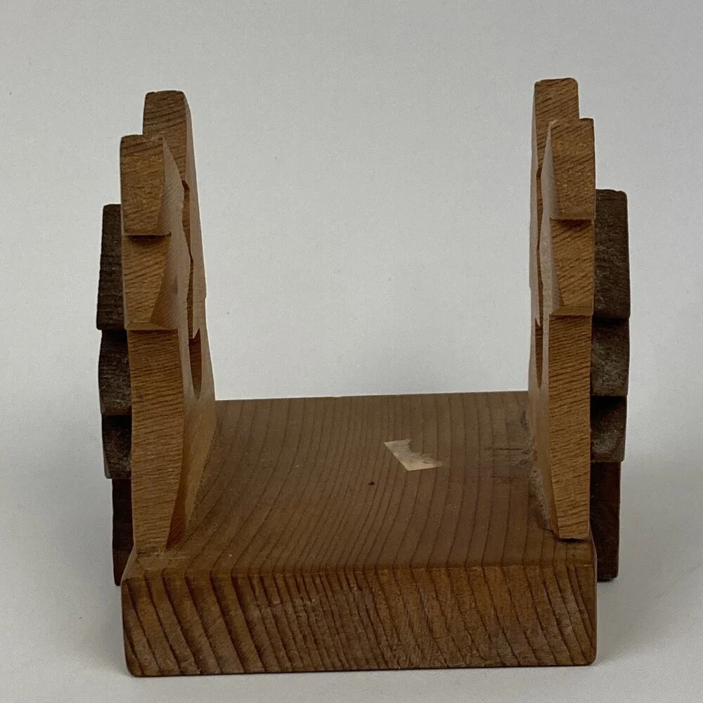 VTG XMAS Pine Tree Wood Folk Art Carved Mail Bills Napkin Holder Kitchen Table